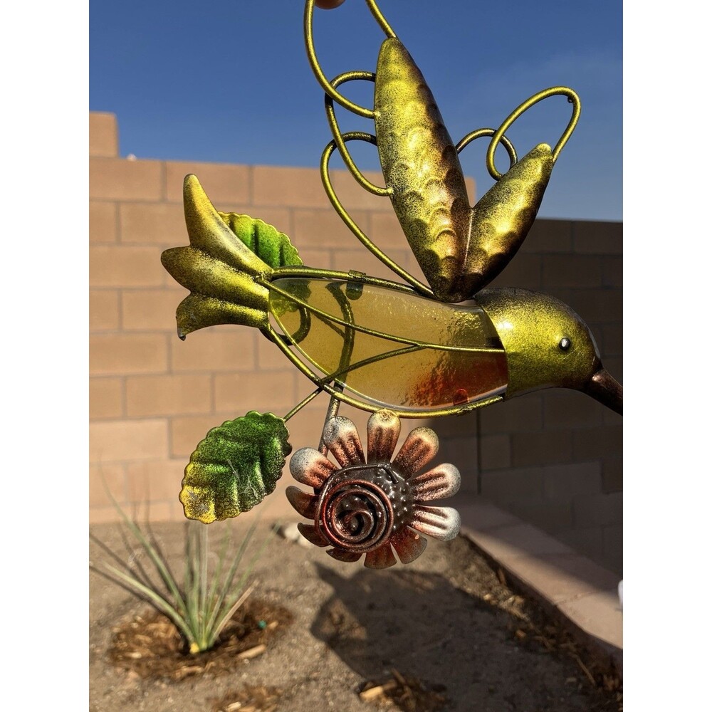 Metal Hummingbird Wall Art Garden Decor Stained Glass Indoor Outdoor Art